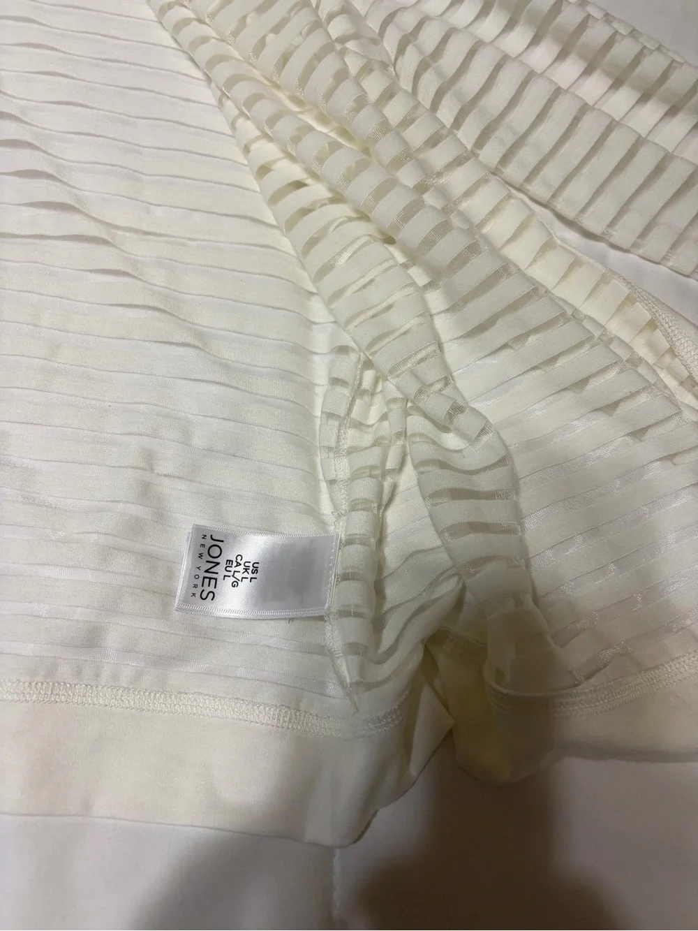 Jones New York White Sheer Striped Open-Front Cardigan